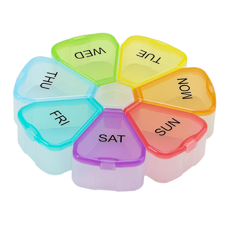 boîte de rangement hebdomadaire colorée