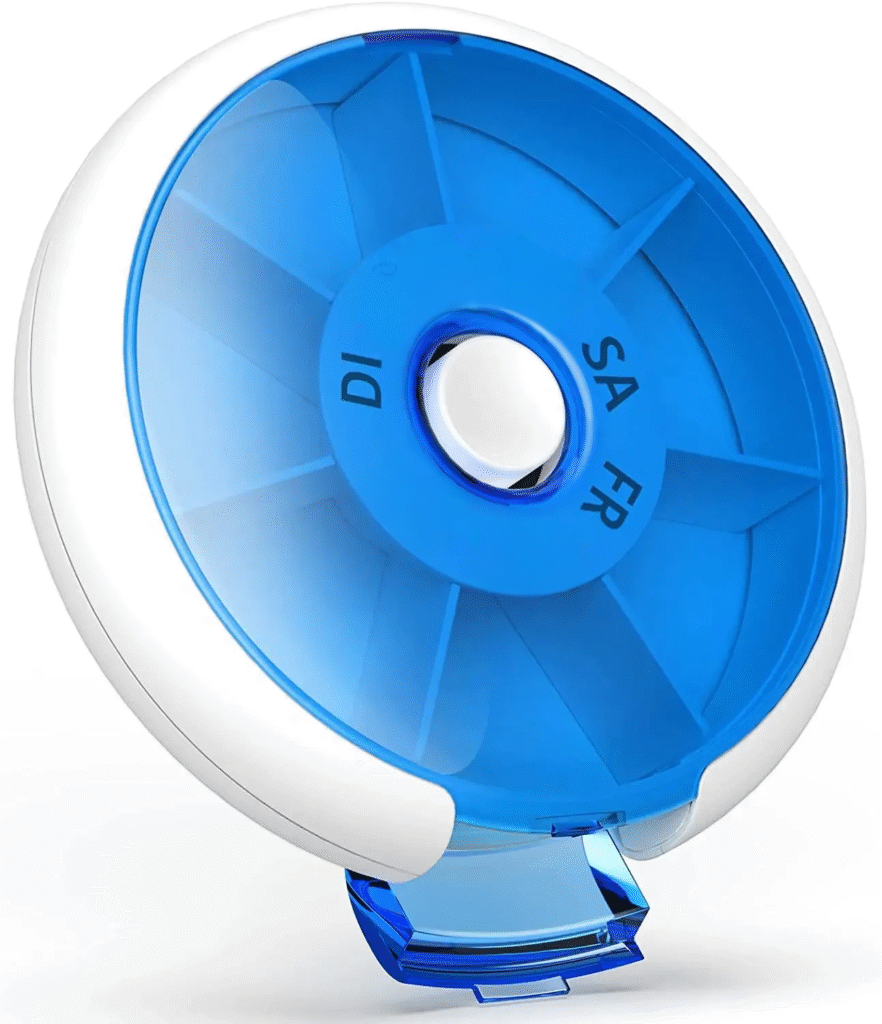 organisateur-de-pilules-bleu-et-blanc